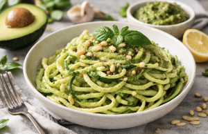 Raw Zucchini Noodles with Avocado Pesto