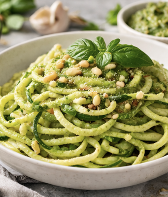 Raw Zucchini Noodles with Avocado Pesto